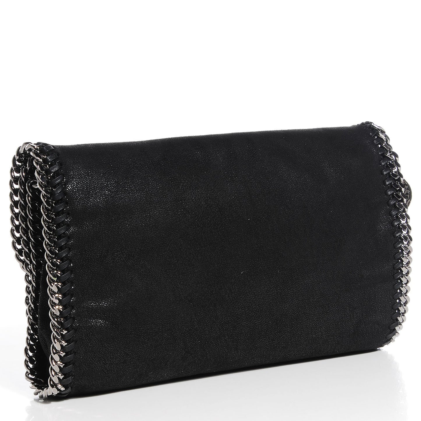 Faux Leather Shaggy Deer Falabella Fold Over Clutch Black