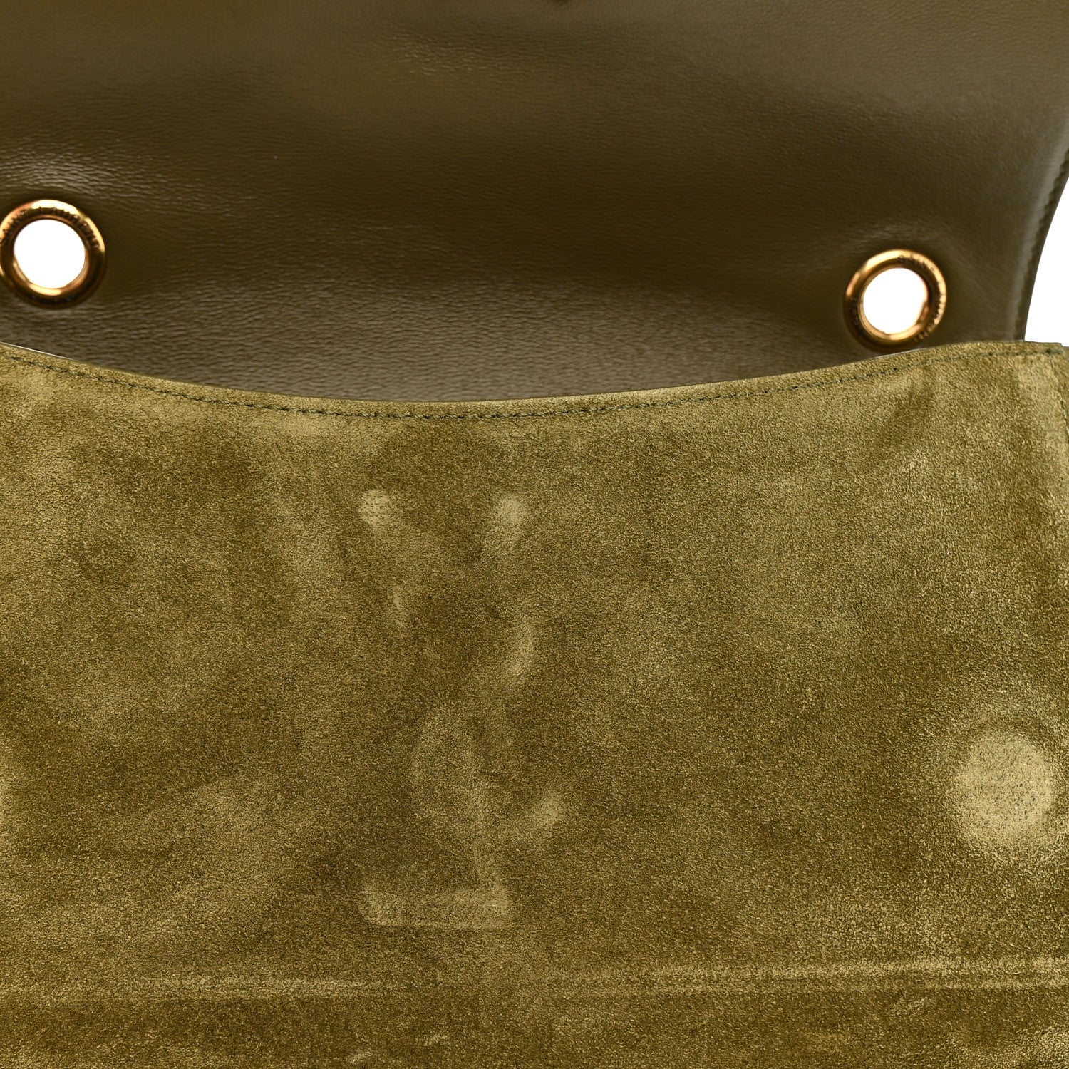 Saint Laurent Smooth Calfskin Suede Small Reversible Monogram Kate Satchel Loden Green 11 of 11