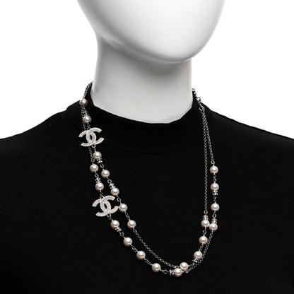 Chanel Pearl Crystal CC Necklace Silver 2 of 6
