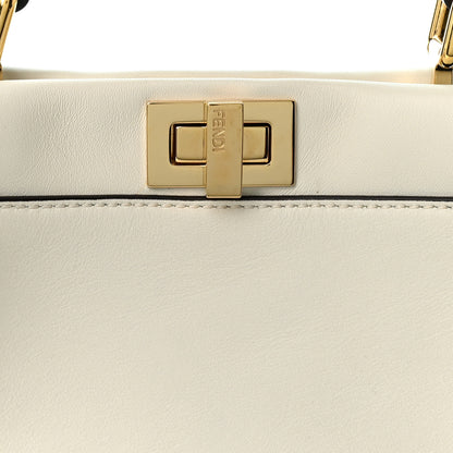 Fendi Vitello Seta Canvas FF Mini Peekaboo Iconic Satchel Uovo Sigaro Marrone 9 of 11