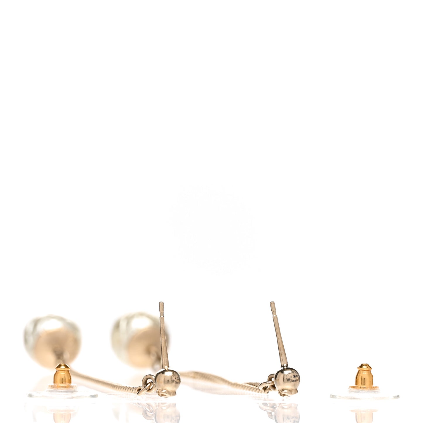 Metal Pearl Quilted CC Drop Earrings Gold