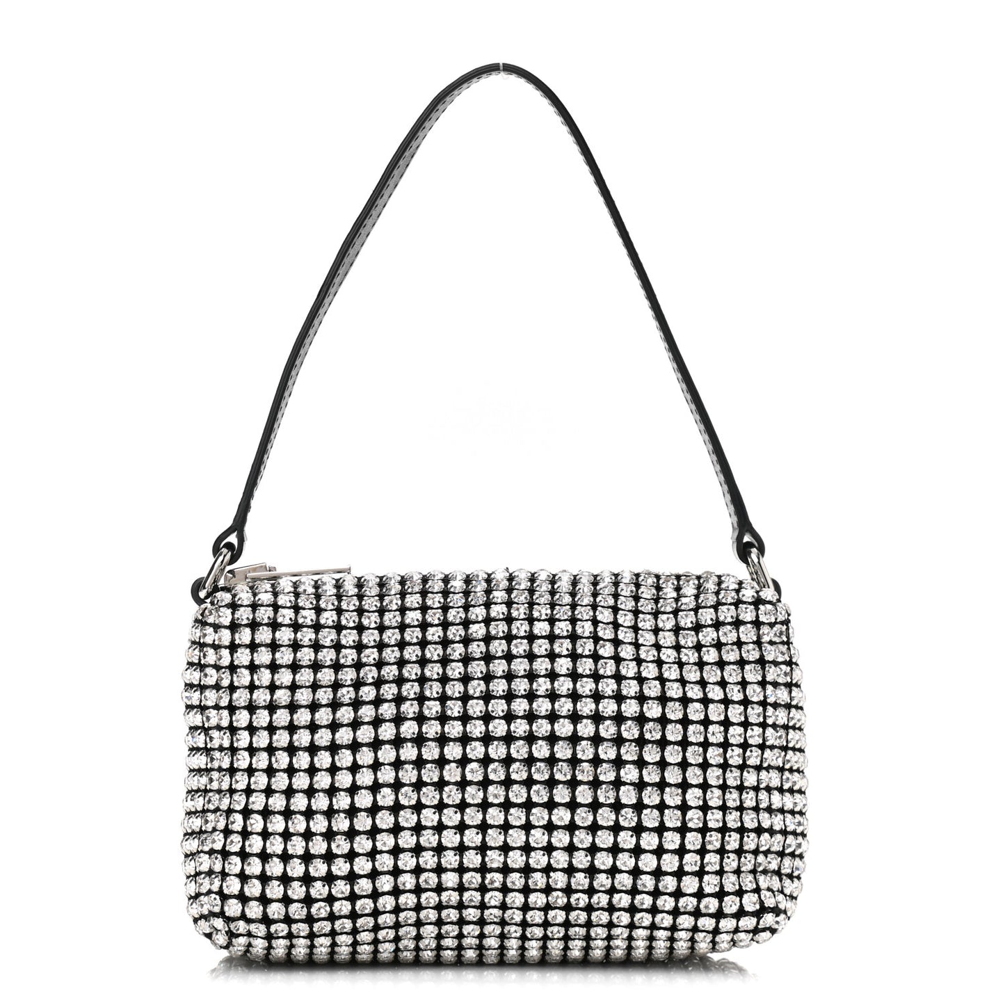 Mesh Crystal Rhinestone Mini Heiress Pouch Black Silver