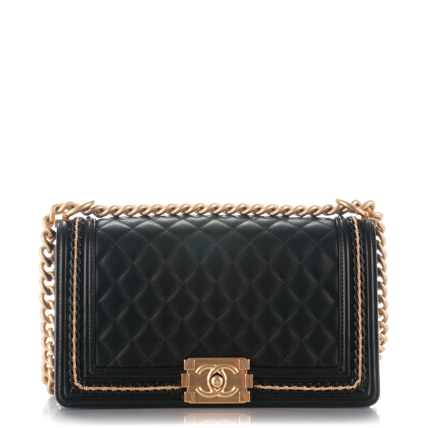 Chanel Lambskin Quilted Medium Chain Detail Boy Flap Black 1 of 7