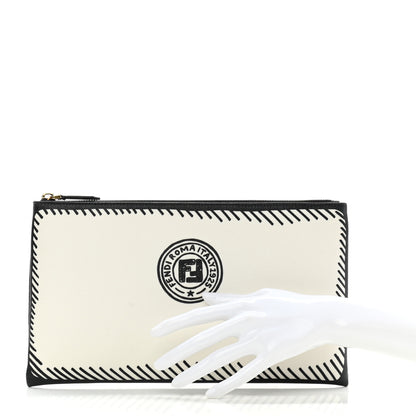 Fendi X JOSHUA VIDES Coated Canvas Stamp Patch Medium Flat Pouch White Black 2 of 7