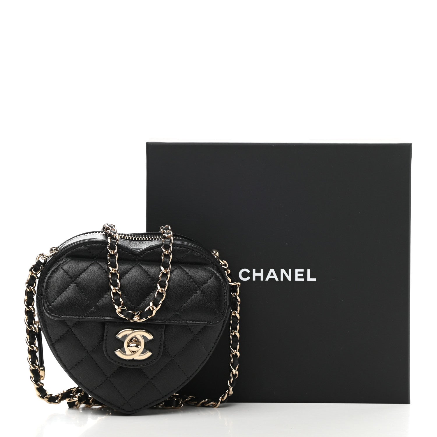 Chanel Lambskin Quilted CC In Love Heart Clutch With Chain Black 10 of 10