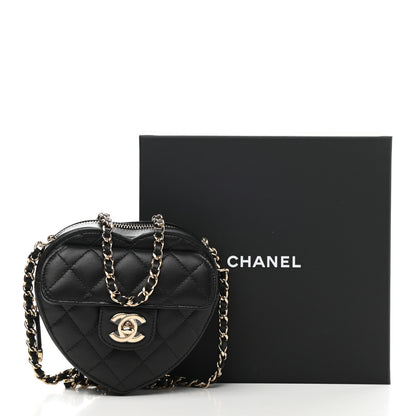 Chanel Lambskin Quilted CC In Love Heart Clutch With Chain Black 10 of 10
