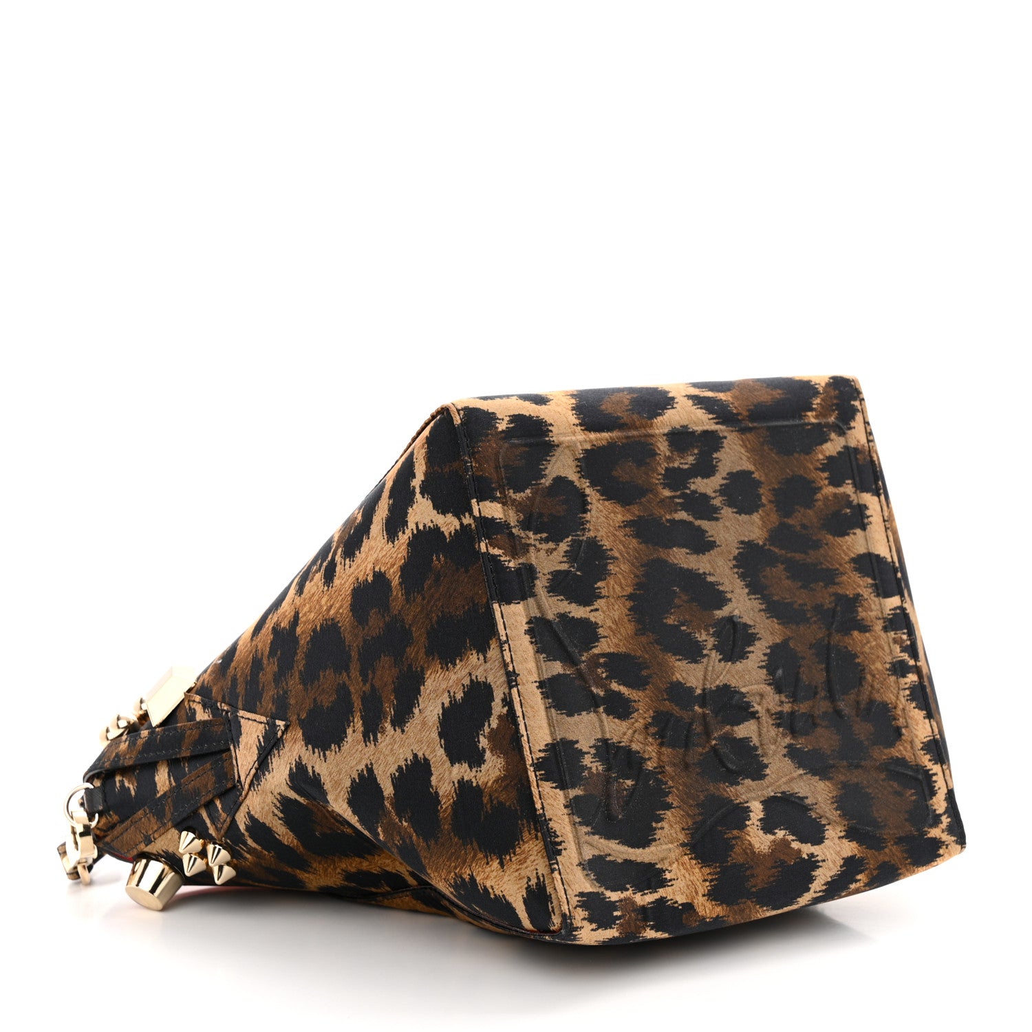 Christian Louboutin Crepe Satin Leopard Print Empire Spike Studded Mini Cabachic Bucket Bag Brown 4 of 10