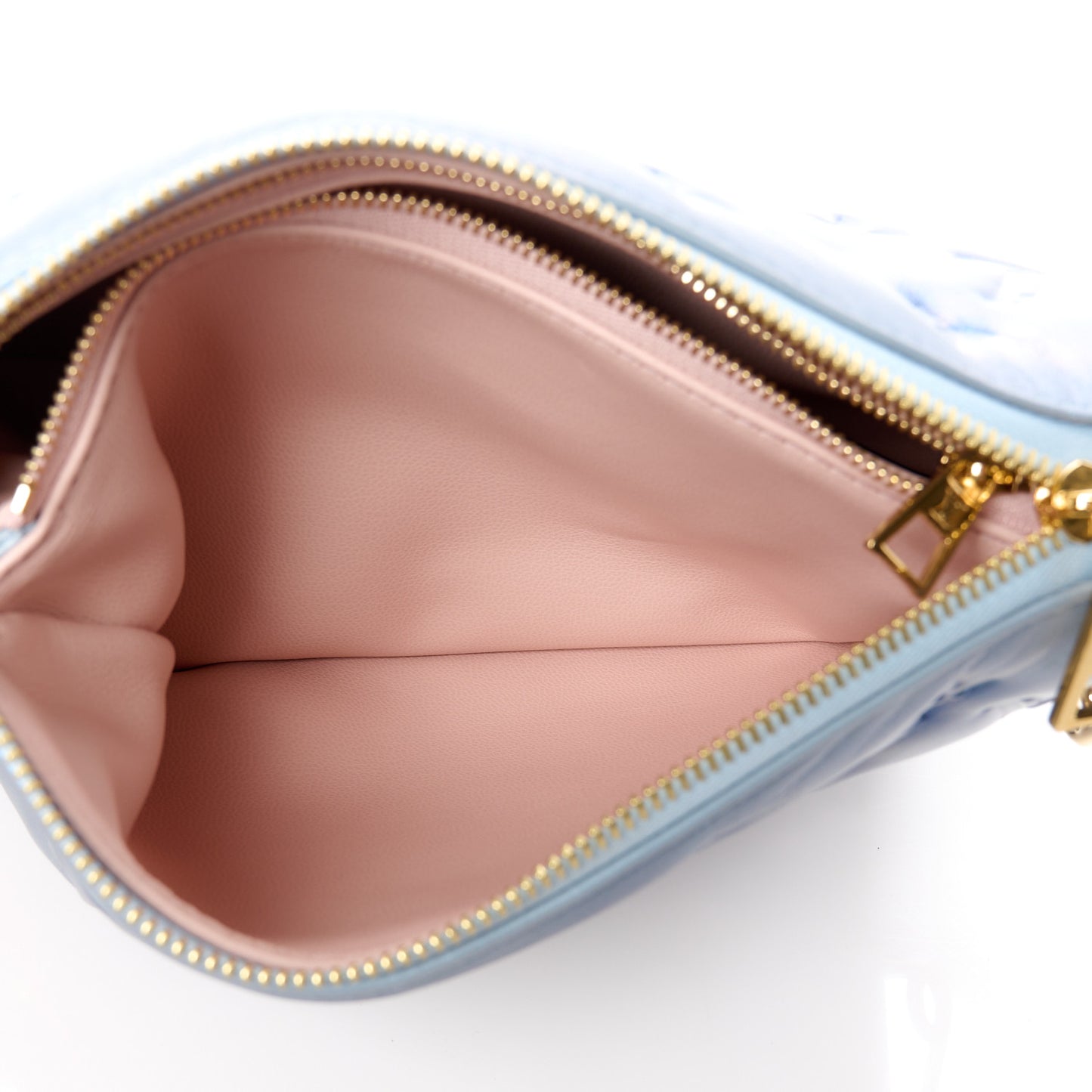 LOUIS VUITTON Metallic Lambskin Embossed Monogram Coussin BB Blue