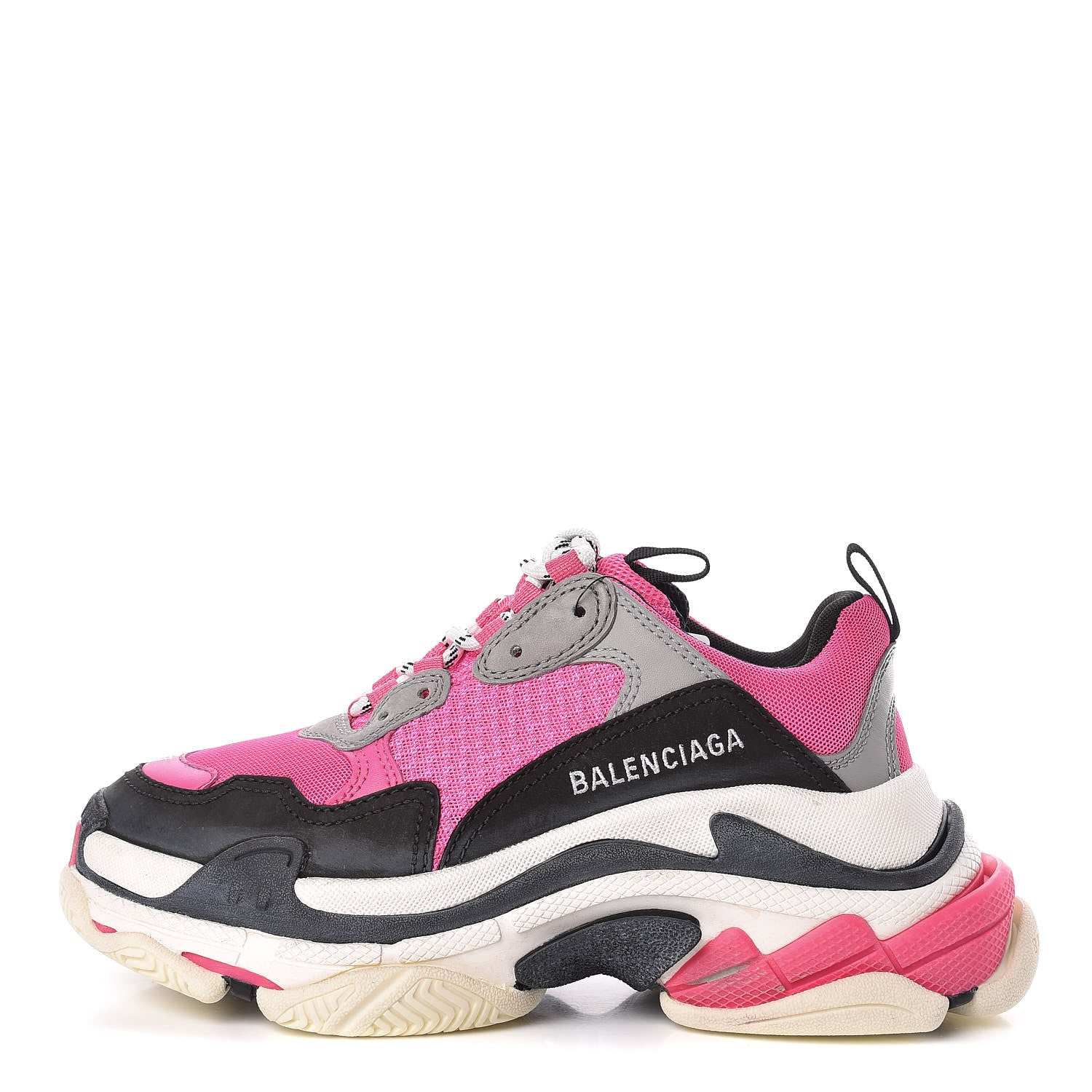 Balenciaga Fabric Mesh Womens Triple S Sneakers 37 Fluo Pink Grey White 1 of 9