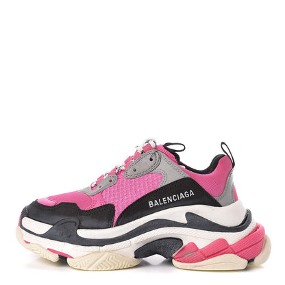 Balenciaga Fabric Mesh Womens Triple S Sneakers 37 Fluo Pink Grey White 1 of 9