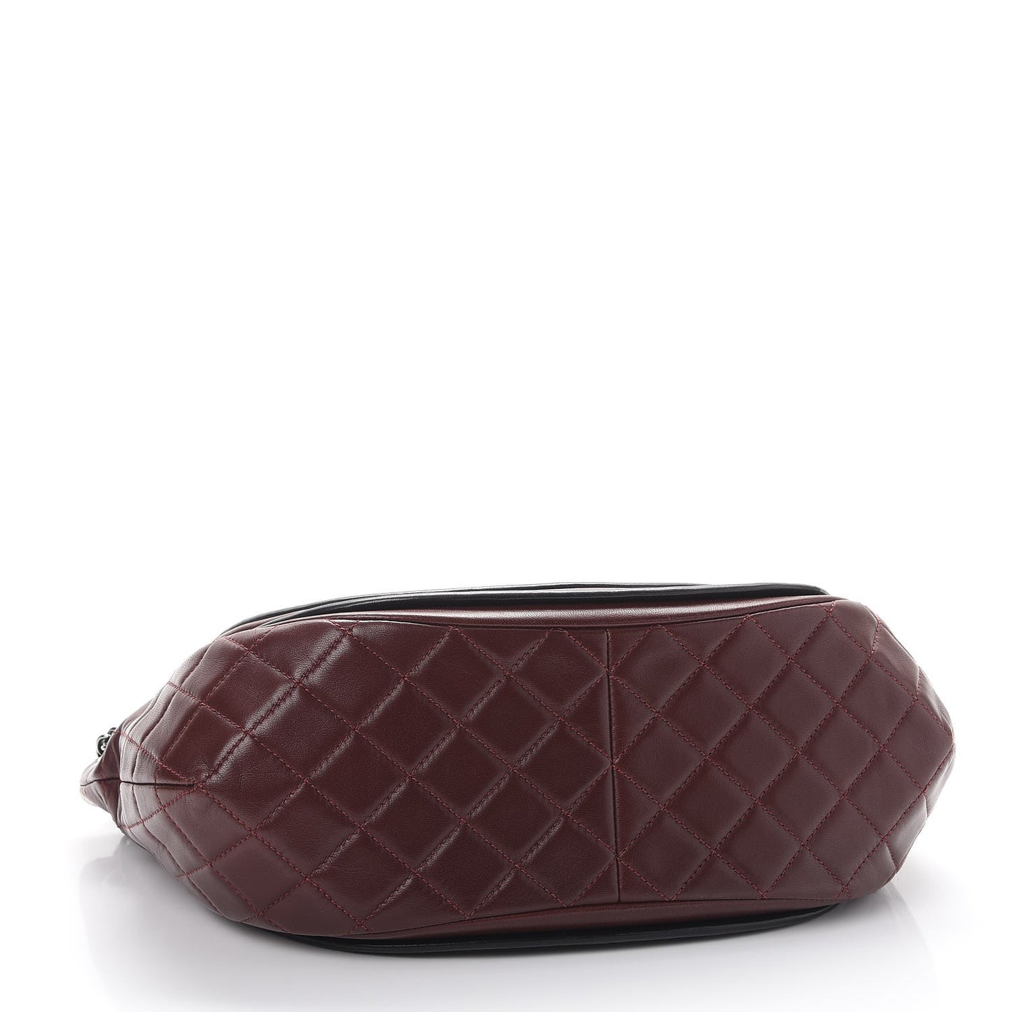 Lambskin Quilted Large Classic Twist Crescent Flap Black Burgundy