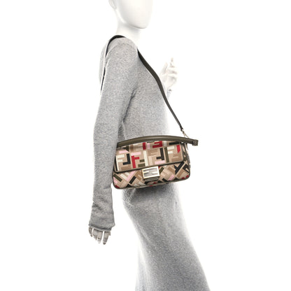 Fendi Canvas Vitello Seta FF Multicolor Embroidered Baguette Sand Avocado Multicolor 2 of 10