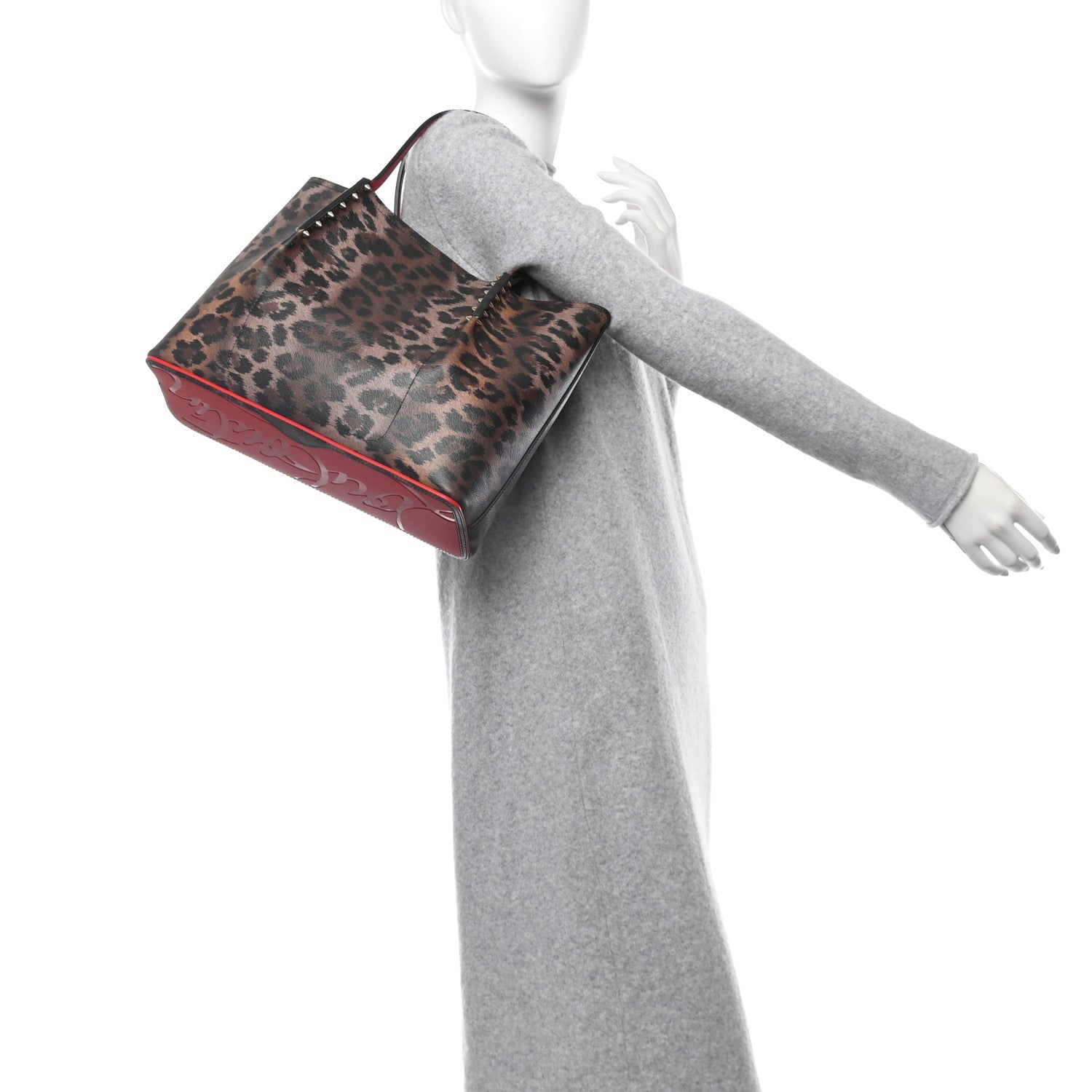 Christian Louboutin Calfskin Empire Leopard Print Spiked Small Cabarock Shopper Tote Brown 2 of 11
