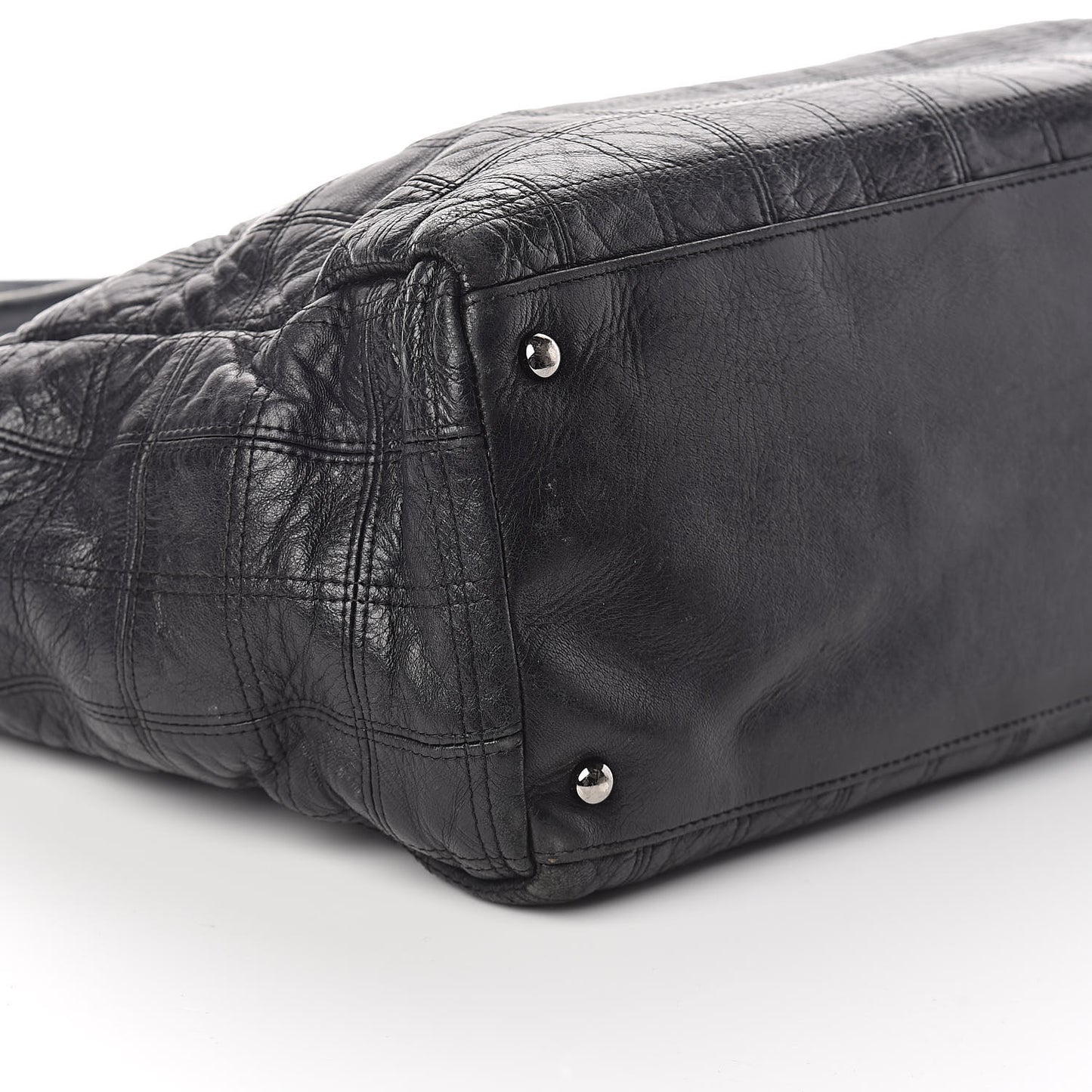 Lambskin Square Stitched Lax Shopping Tote Black