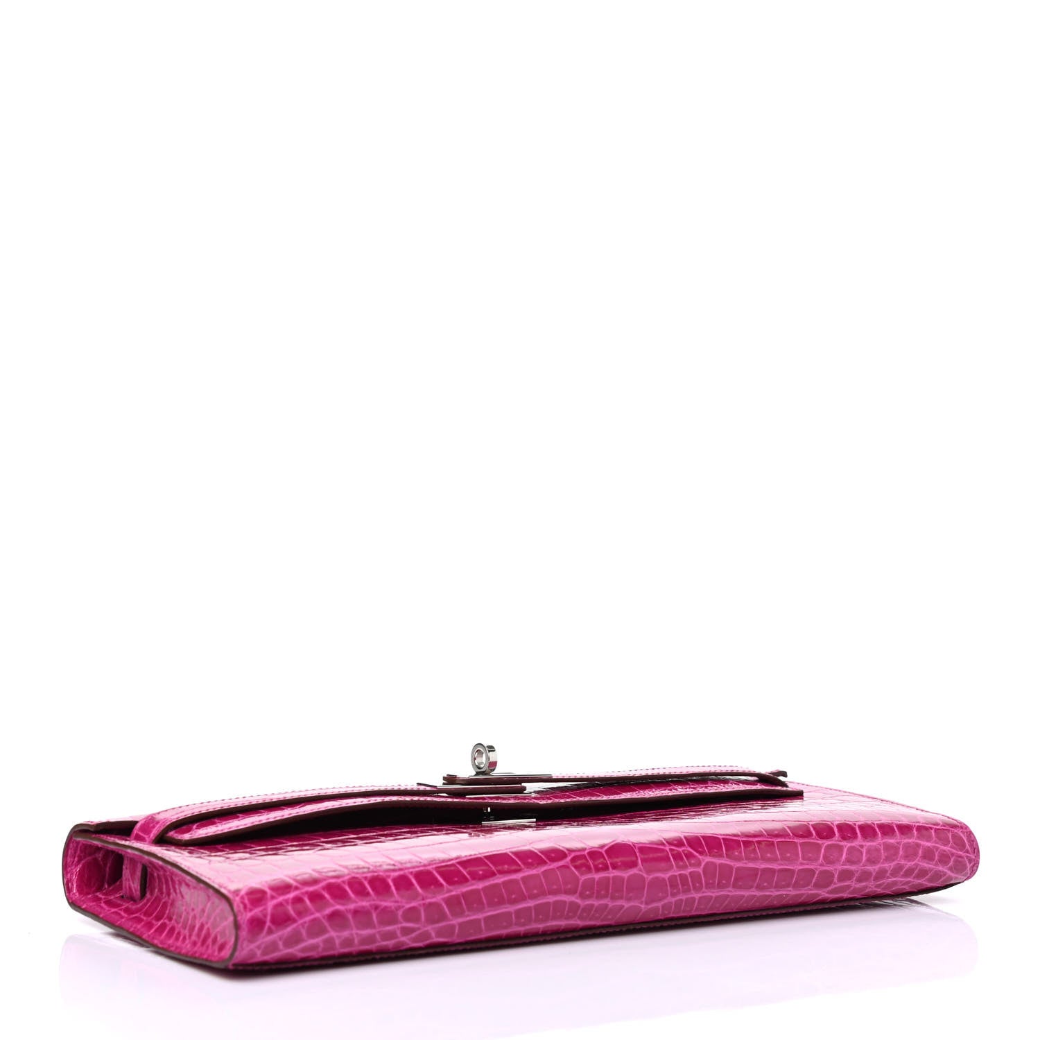 Hermes Shiny Niloticus Crocodile Kelly Cut Pochette Rose Scheherazade 3 of 4