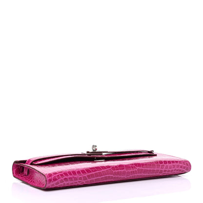 Hermes Shiny Niloticus Crocodile Kelly Cut Pochette Rose Scheherazade 3 of 4