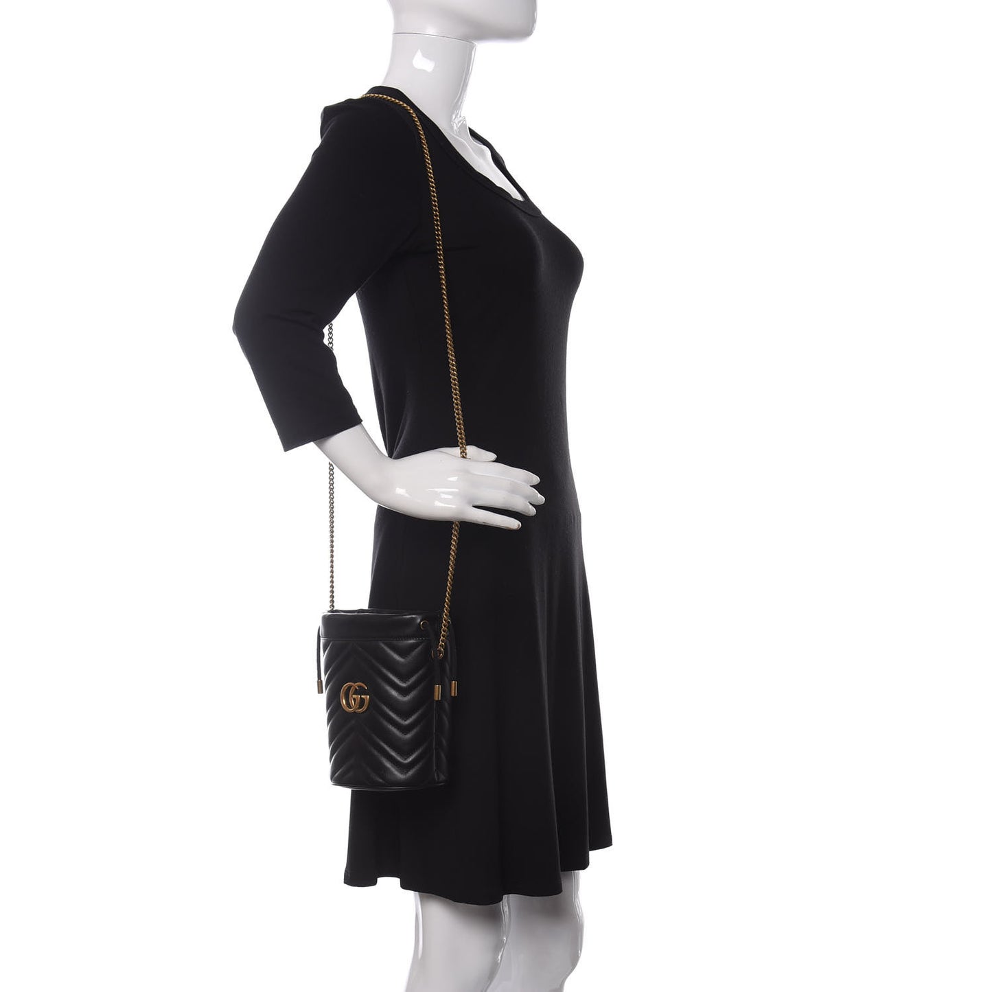Calfskin Matelasse Mini GG Marmont 2.0 Bucket Bag Black