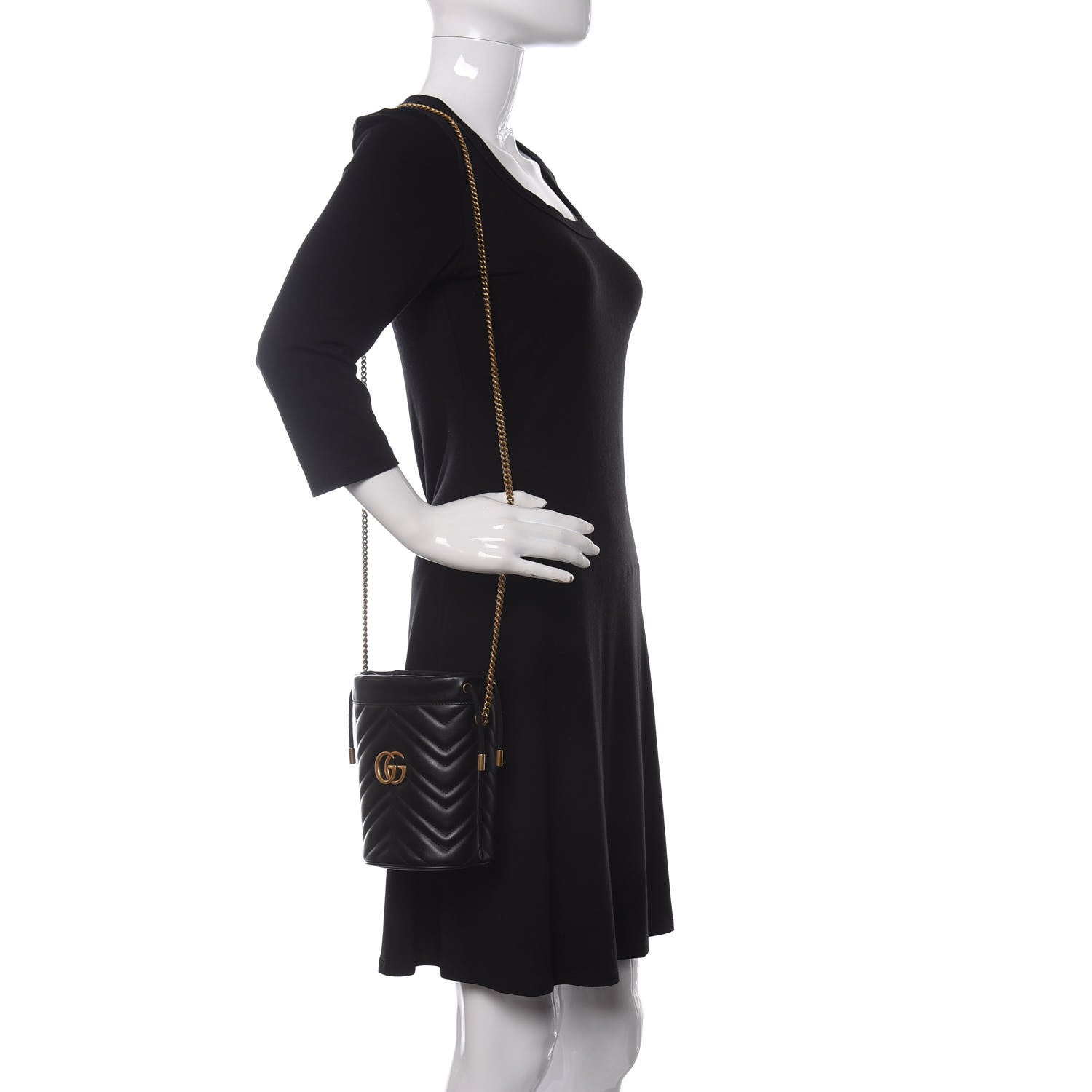 Gucci Calfskin Matelasse Mini GG Marmont 2.0 Bucket Bag Black 2 of 11