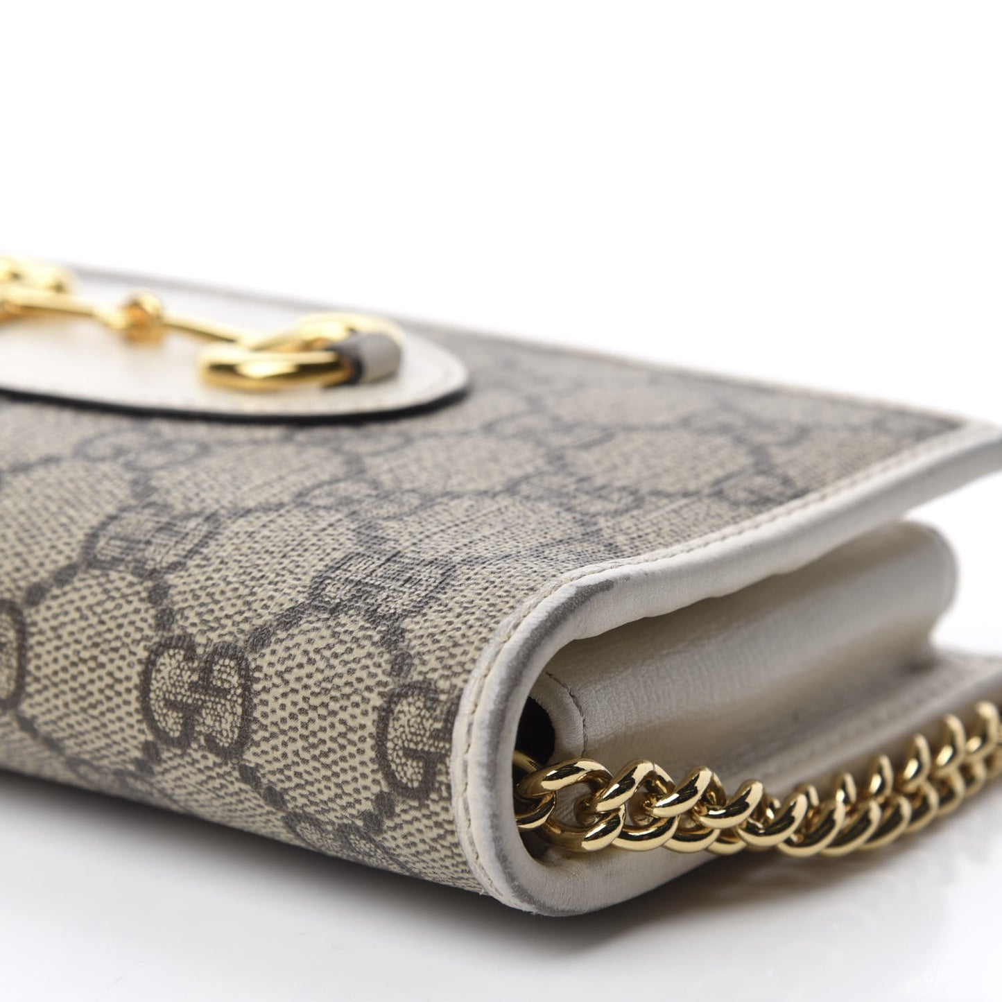 GG Supreme Monogram Azalea Calfskin Horsebit 1955 Wallet On Chain Beige Ebony Mystic White