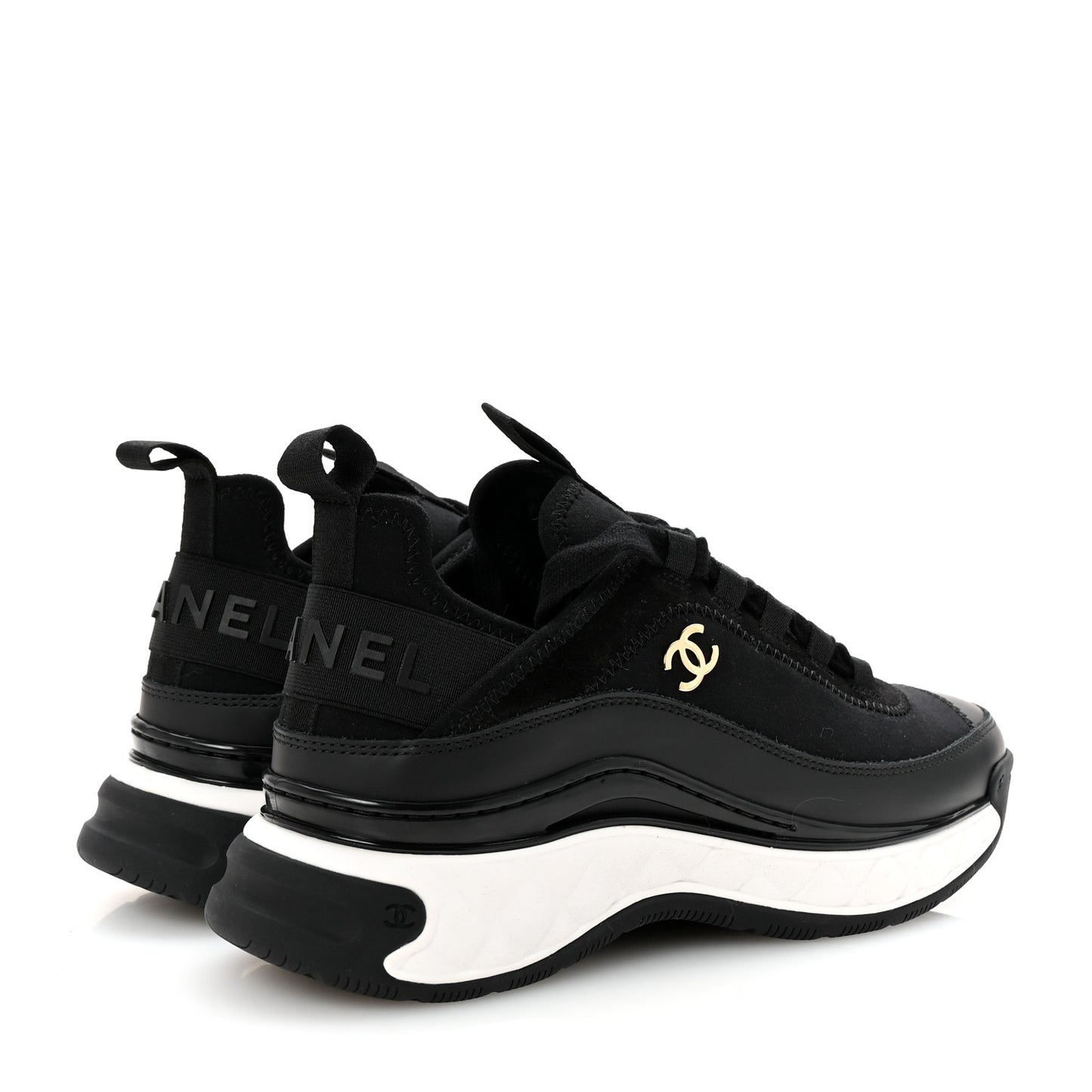 Velvet Calfskin Mixed Fibers CC Sneakers 35.5 Black