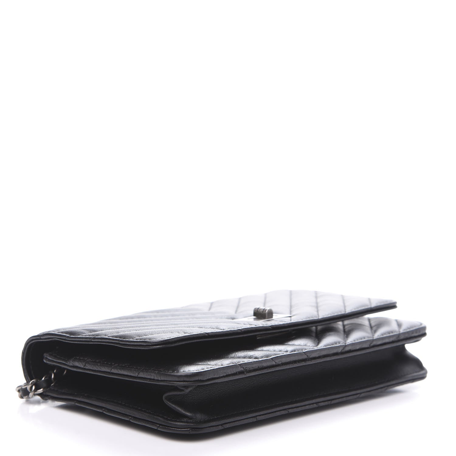 Chanel Aged Calfskin Chevron Quilted Reissue Wallet On Chain WOC Black 4 of 11