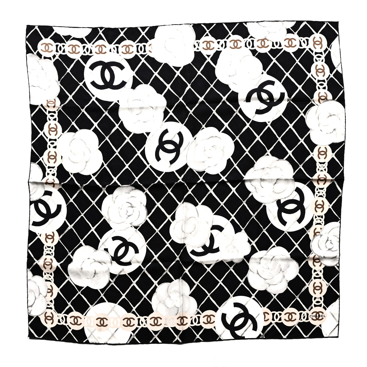 Chanel Silk Camellia CC Square Scarf Black 1 of 5