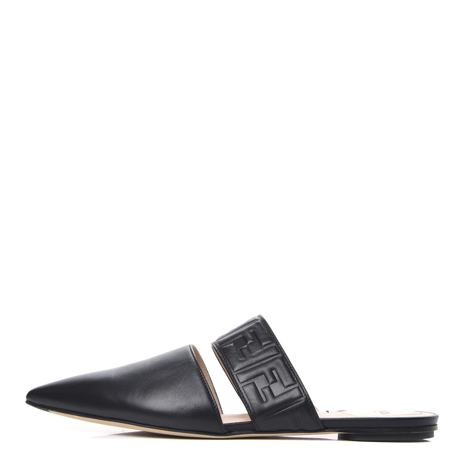 Fendi Vitello FF Embossed Flat Mules 42 Black 1 of 9