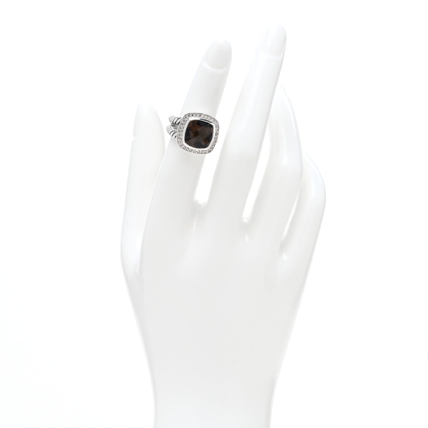 Sterling Silver Diamond Smoky Quartz 11mm Albion Ring 49 5
