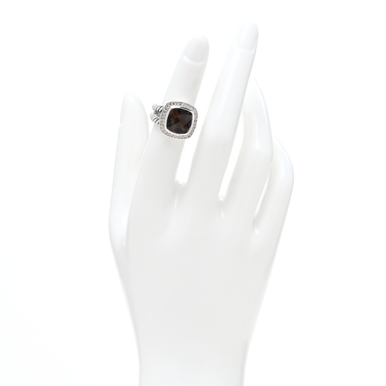 David Yurman Sterling Silver Diamond Smoky Quartz 11mm Albion Ring 49 5 2 of 4