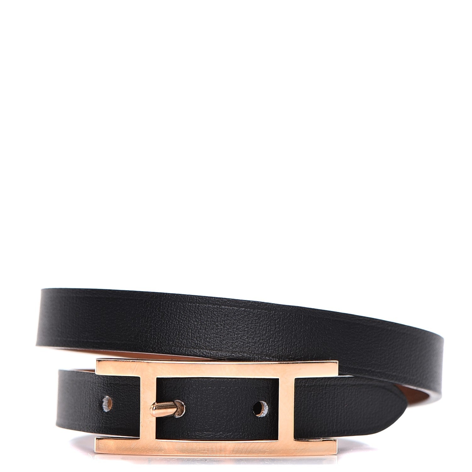 Hermes Chamonix Tadelakt Behapi Double Tour Reversible Bracelet T2 Black Fauve 1 of 6
