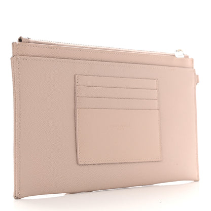 Saint Laurent Grain De Poudre Chevron Monogram Large Bill Pouch Pale Pink 4 of 9