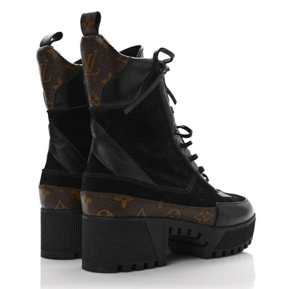 Louis Vuitton Suede Calfskin Monogram Laureate Platform Desert Boots 37 Black 4 of 8