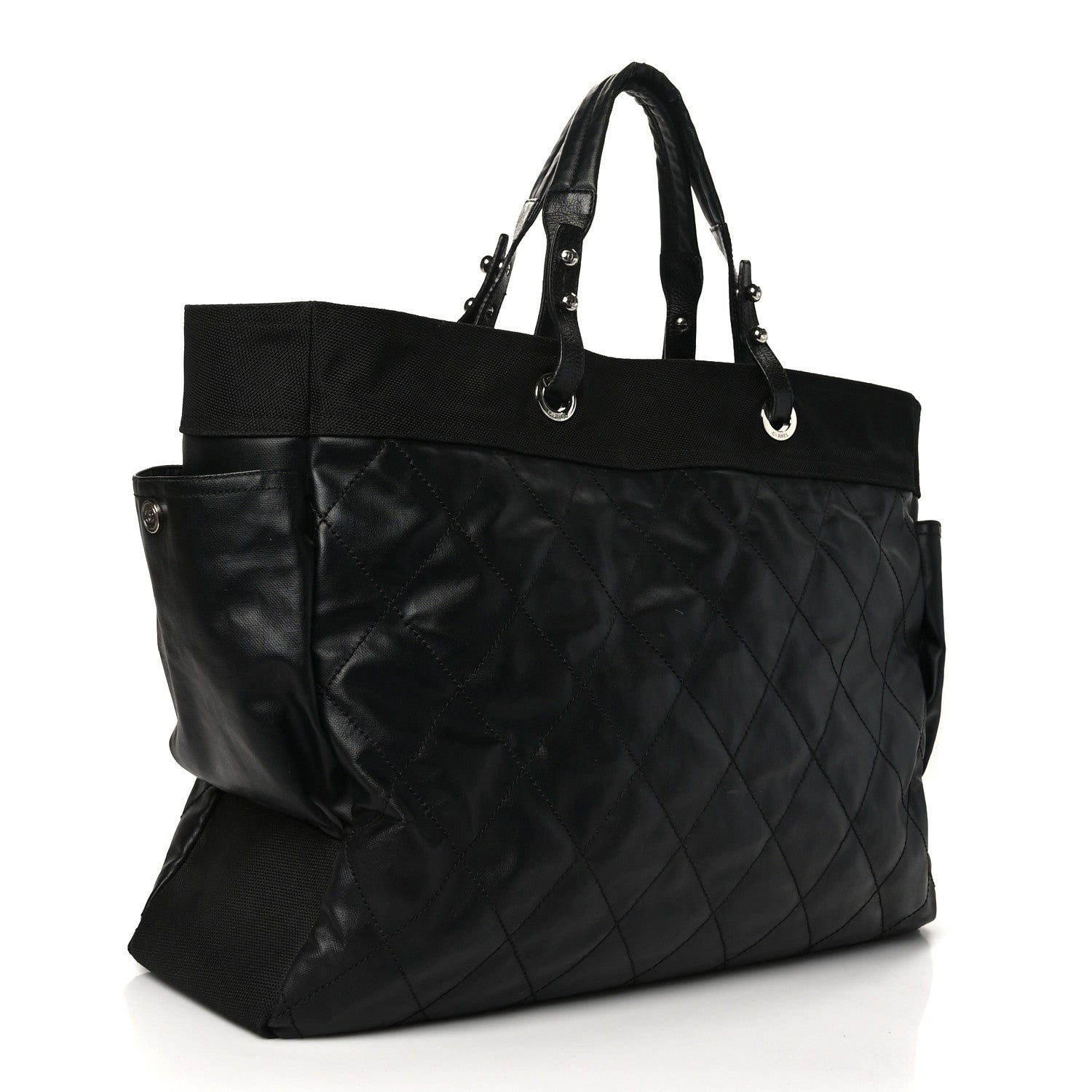 Chanel Coated Canvas Stitched XL Paris Biarritz Tote Black 4 of 15