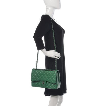 Chanel Caviar Quilted Jumbo Double Flap Green 2 of 9