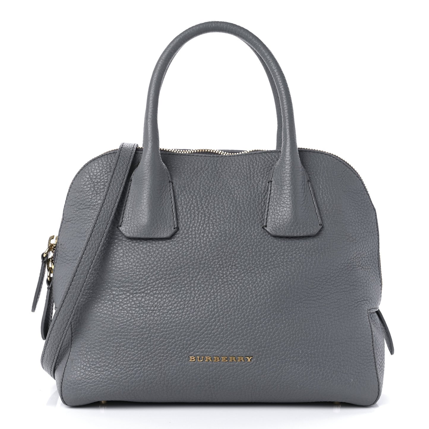 London Grainy Calfskin Small Greenwood Bowling Bag Storm Grey