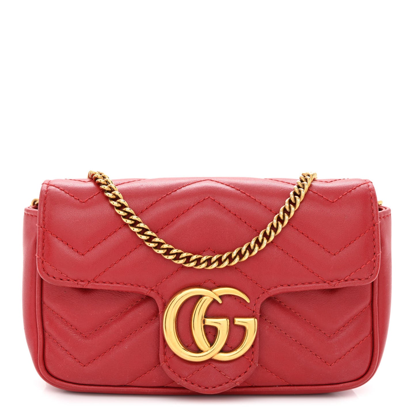 Calfskin Matelasse Super Mini GG Marmont Shoulder Bag Hibiscus Red