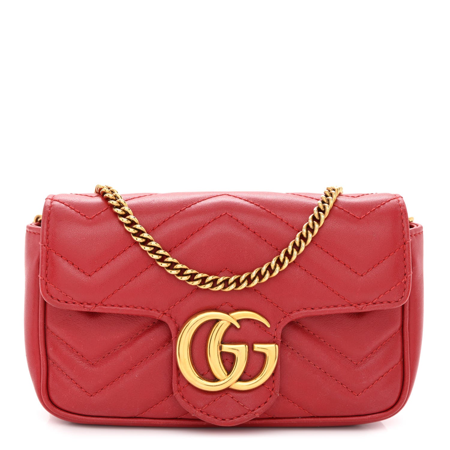 Gucci Calfskin Matelasse Super Mini GG Marmont Shoulder Bag Hibiscus Red 1 of 10