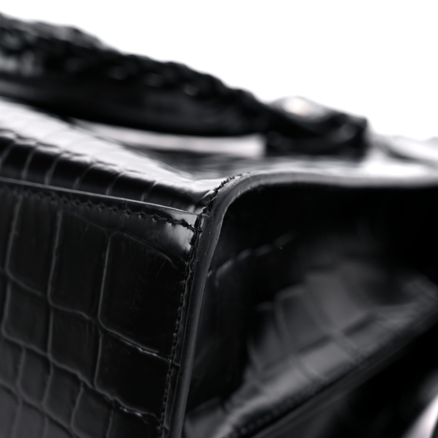Semi Shiny Calfskin Crocodile Embossed Neo Classic Black Hardware S City Black