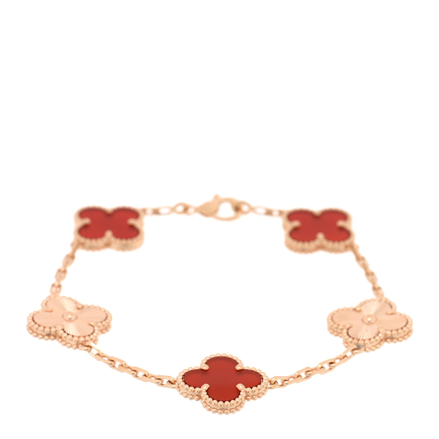 Van Cleef & Arpels 18K Rose Gold Carnelian 5 Motifs Guilloche Vintage Alhambra Bracelet 1 of 4