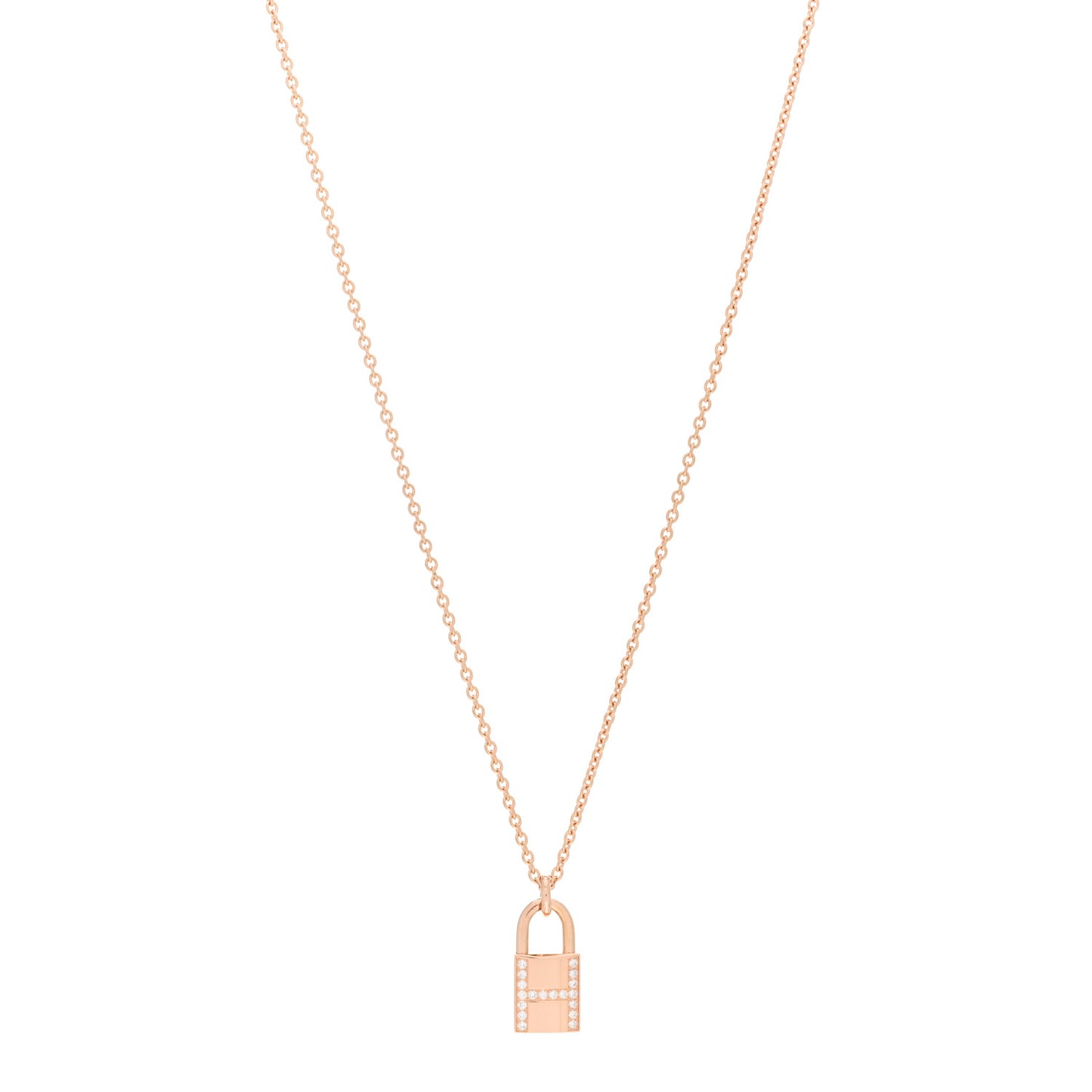 18K Rose Gold Diamond Amulettes Cadenas Pendant Necklace