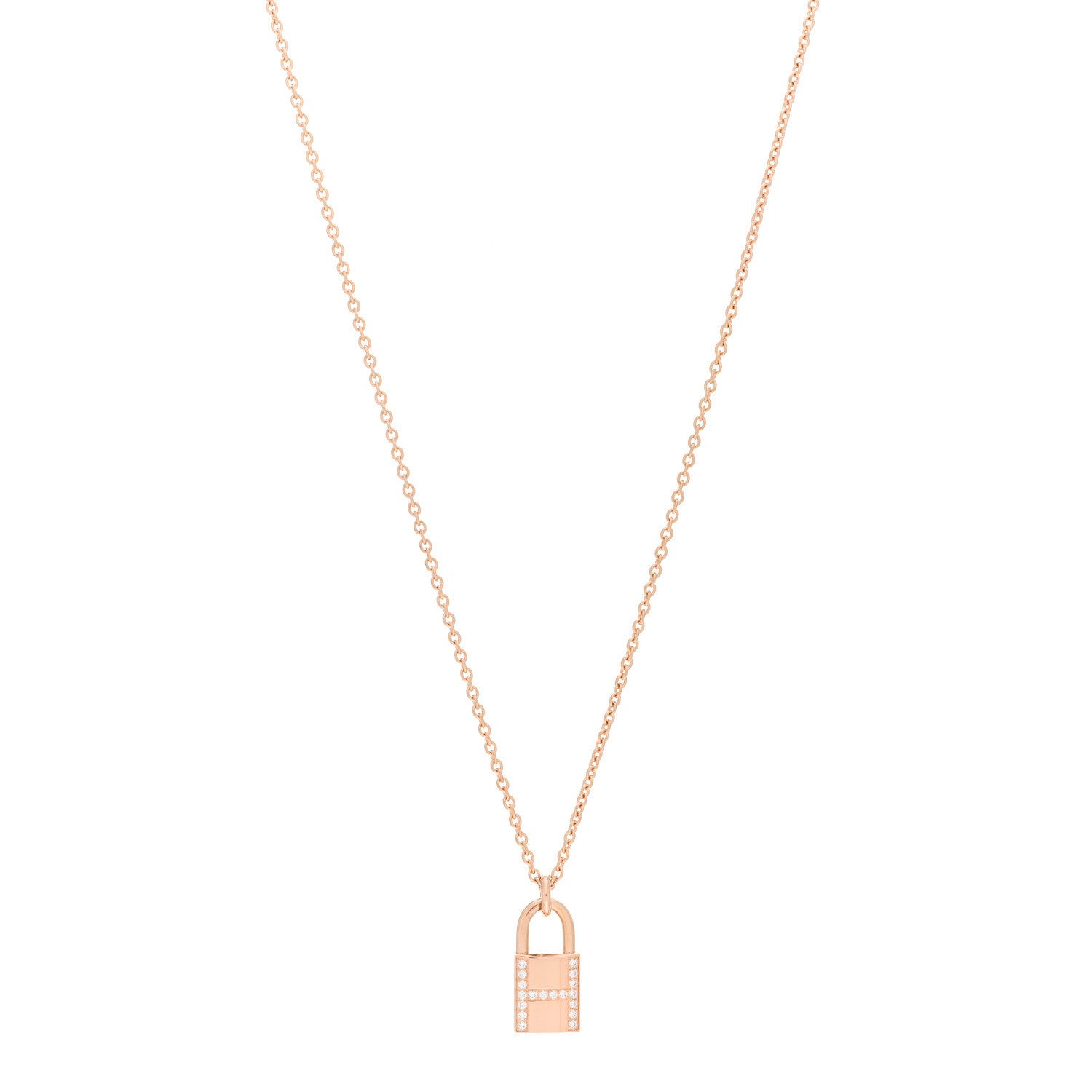 Hermes 18K Rose Gold Diamond Amulettes Cadenas Pendant Necklace 1 of 5