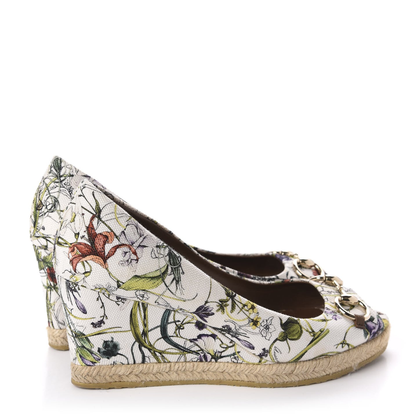Canvas Flora Infinity Horsebit Peep Toe Wedges 40 White Multicolor Acero