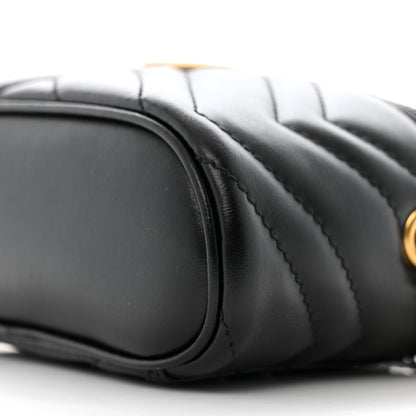 Gucci Calfskin Matelasse Chevron Mini GG Marmont Top Handle Bag Black 10 of 11