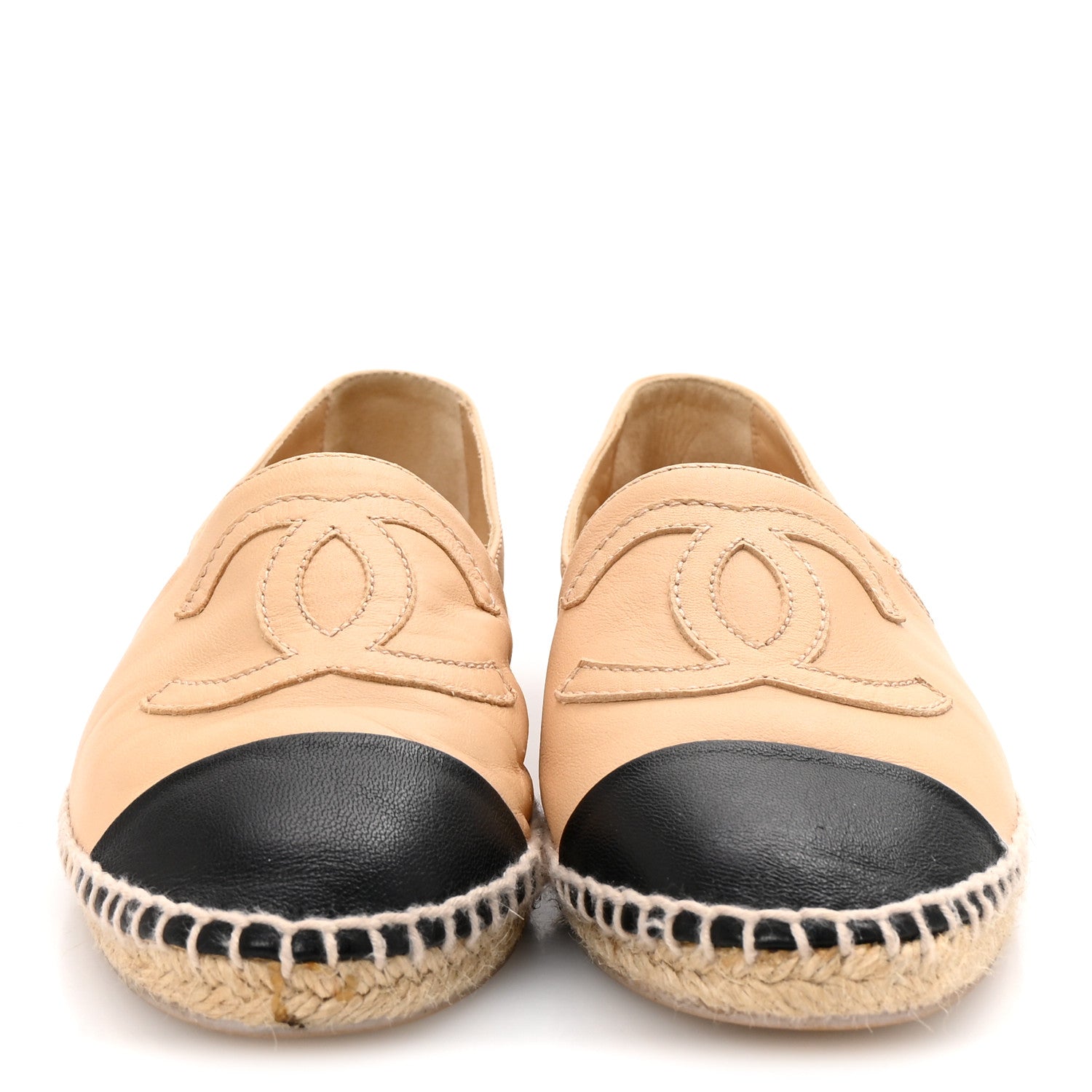 Chanel Lambskin CC Espadrilles 35 Beige Black 3 of 8