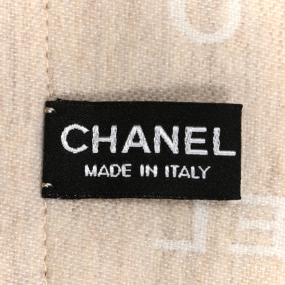 Chanel Wool Silk Woven Scarf Shawl Beige 3 of 4