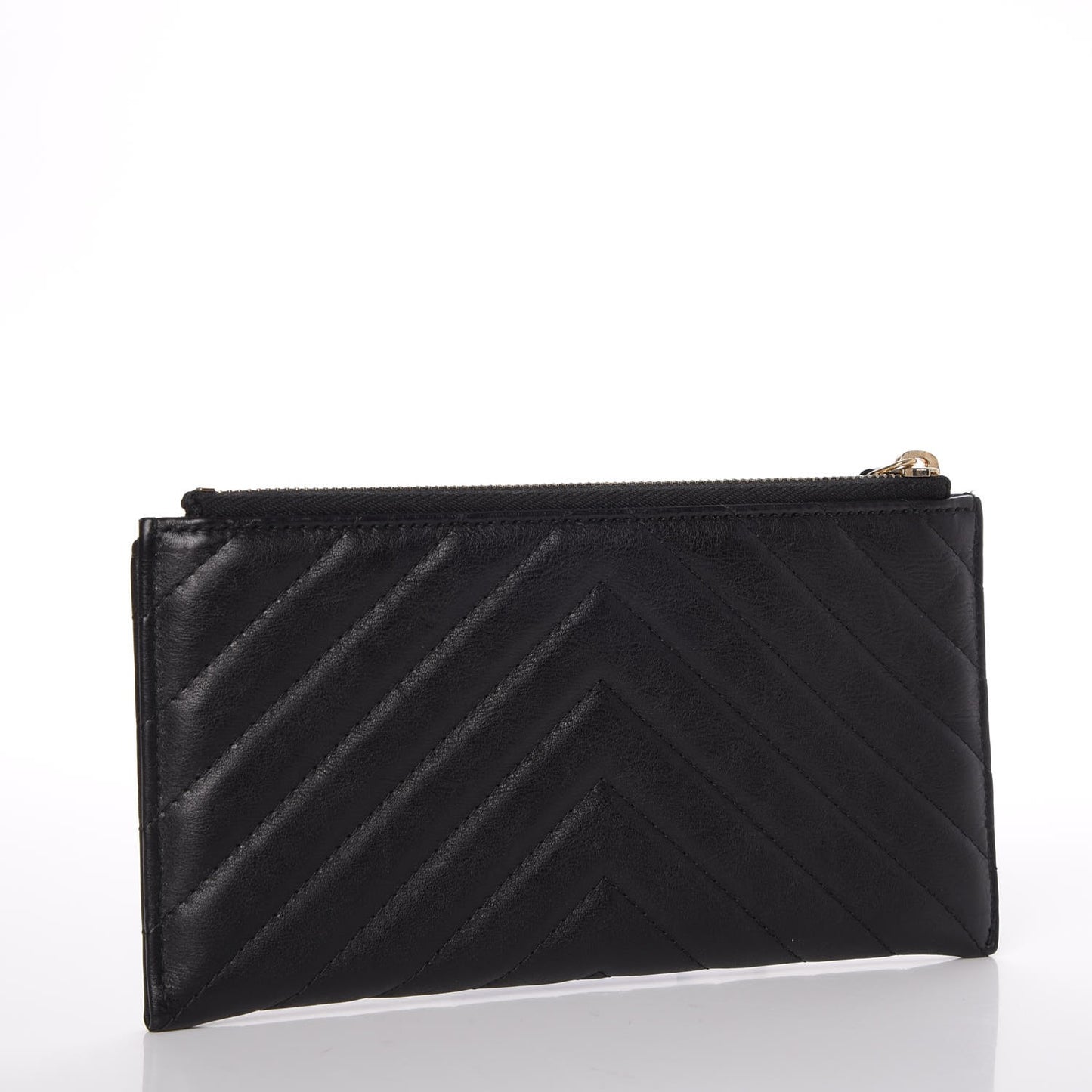 Calfskin Chevron Quilted Classic Zip Pouch Black