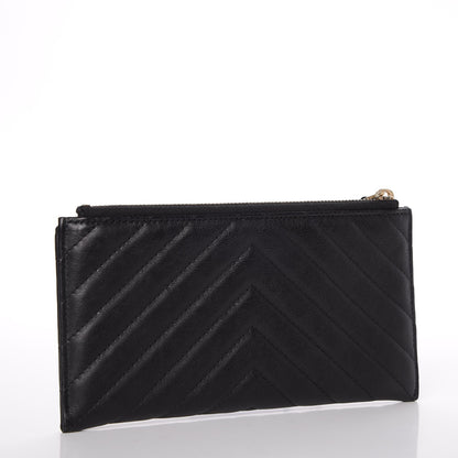 Chanel Calfskin Chevron Quilted Classic Zip Pouch Black 3 of 9