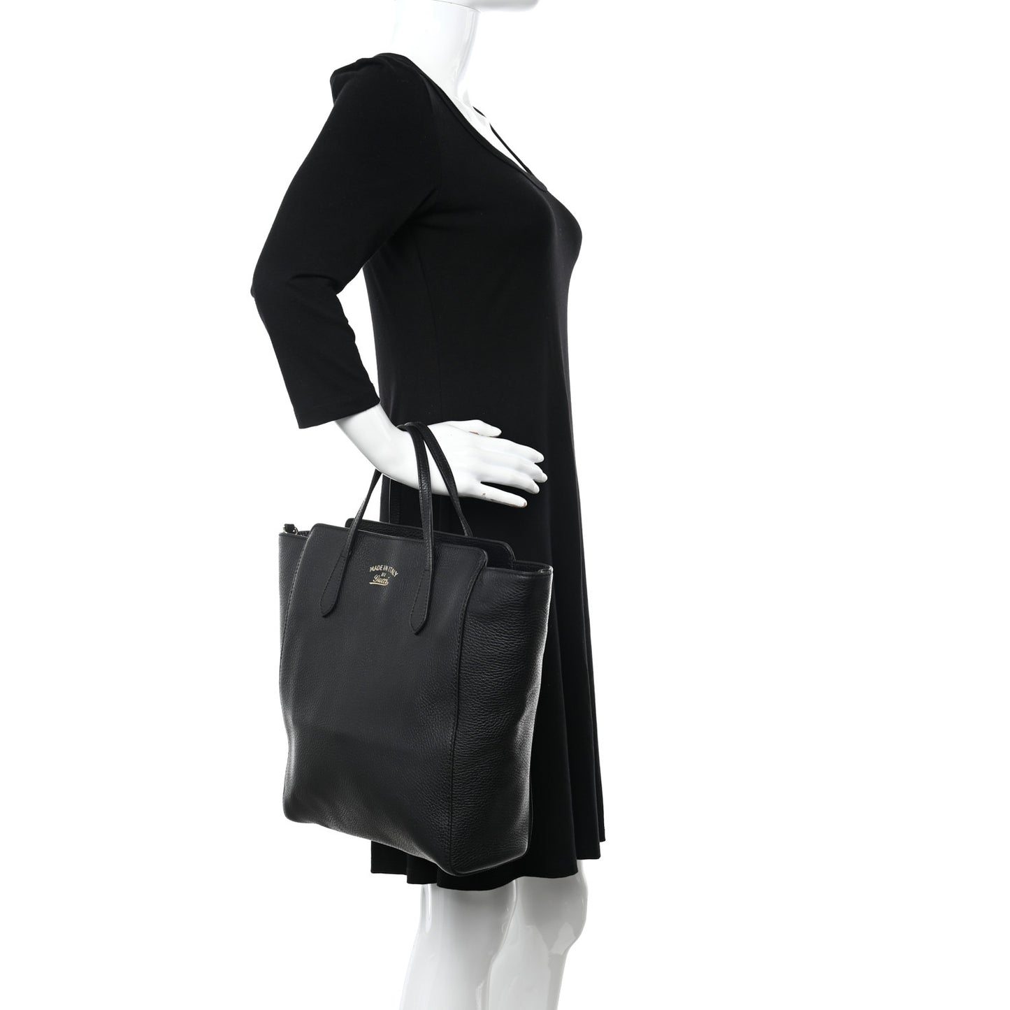 Dollar Calfskin Medium Swing Top Handle Bag Black