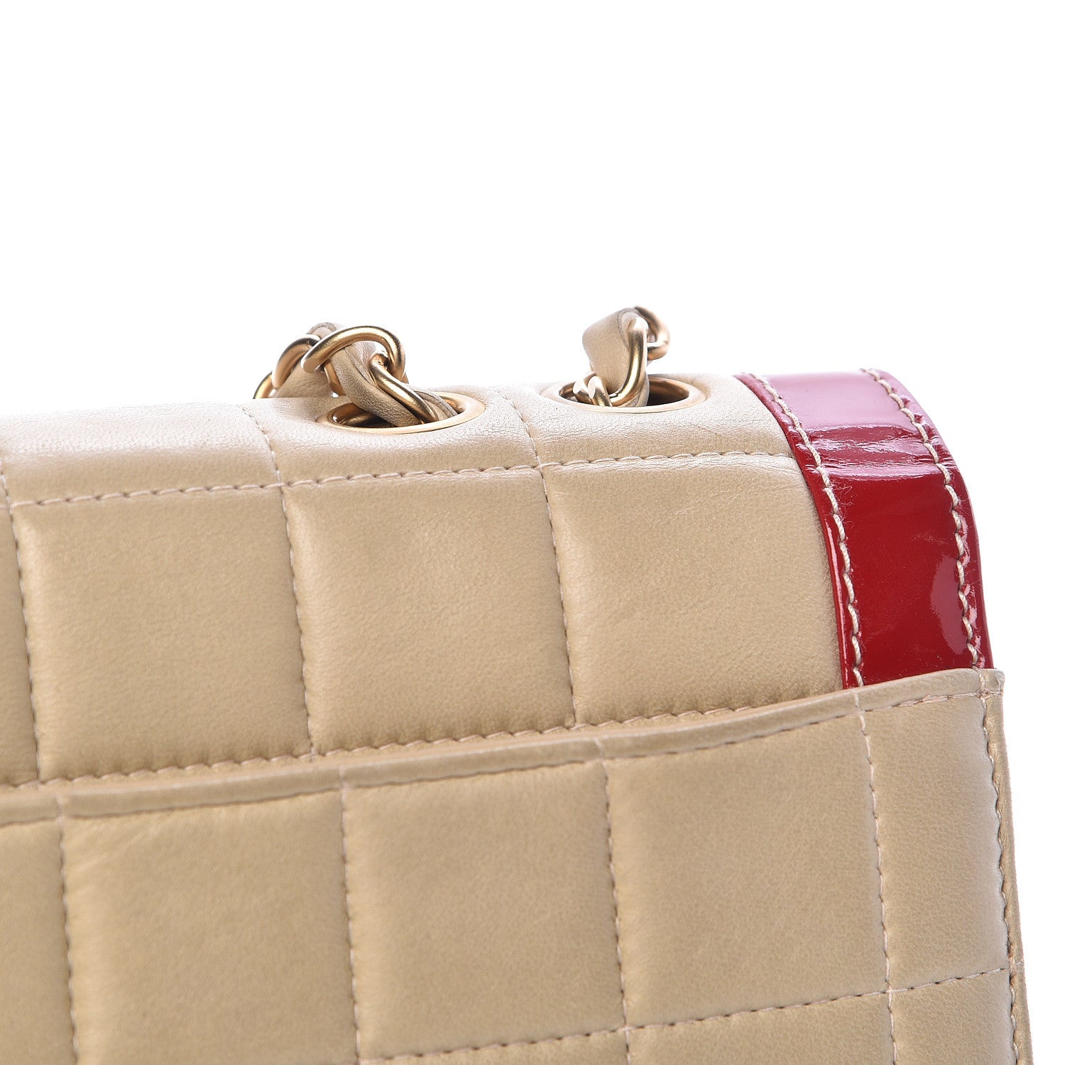 Chanel Lambskin Patent Chocolate Bar Flap Beige Red 14 of 15