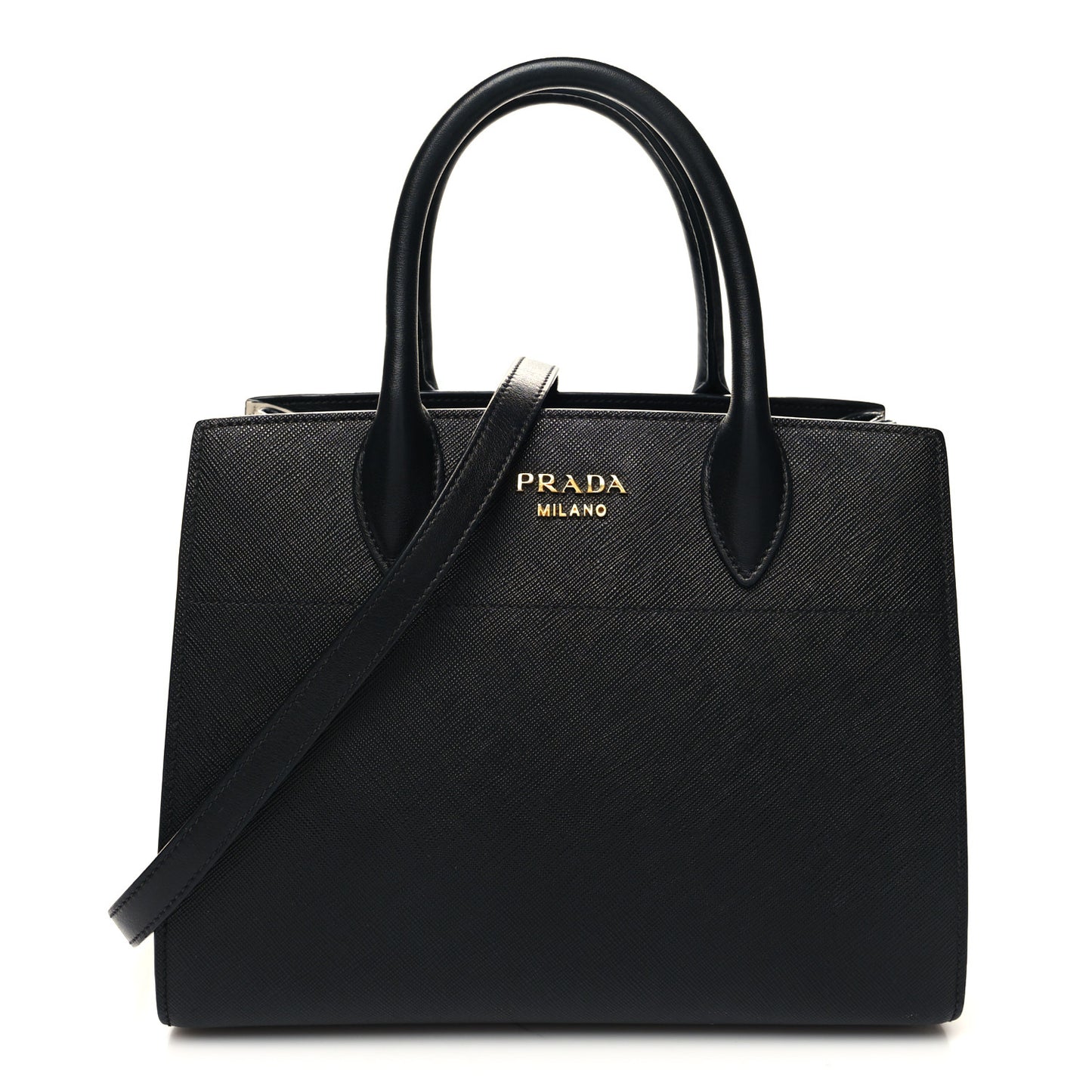 Saffiano City Calfskin Small Bibliothèque Top Handle Black White